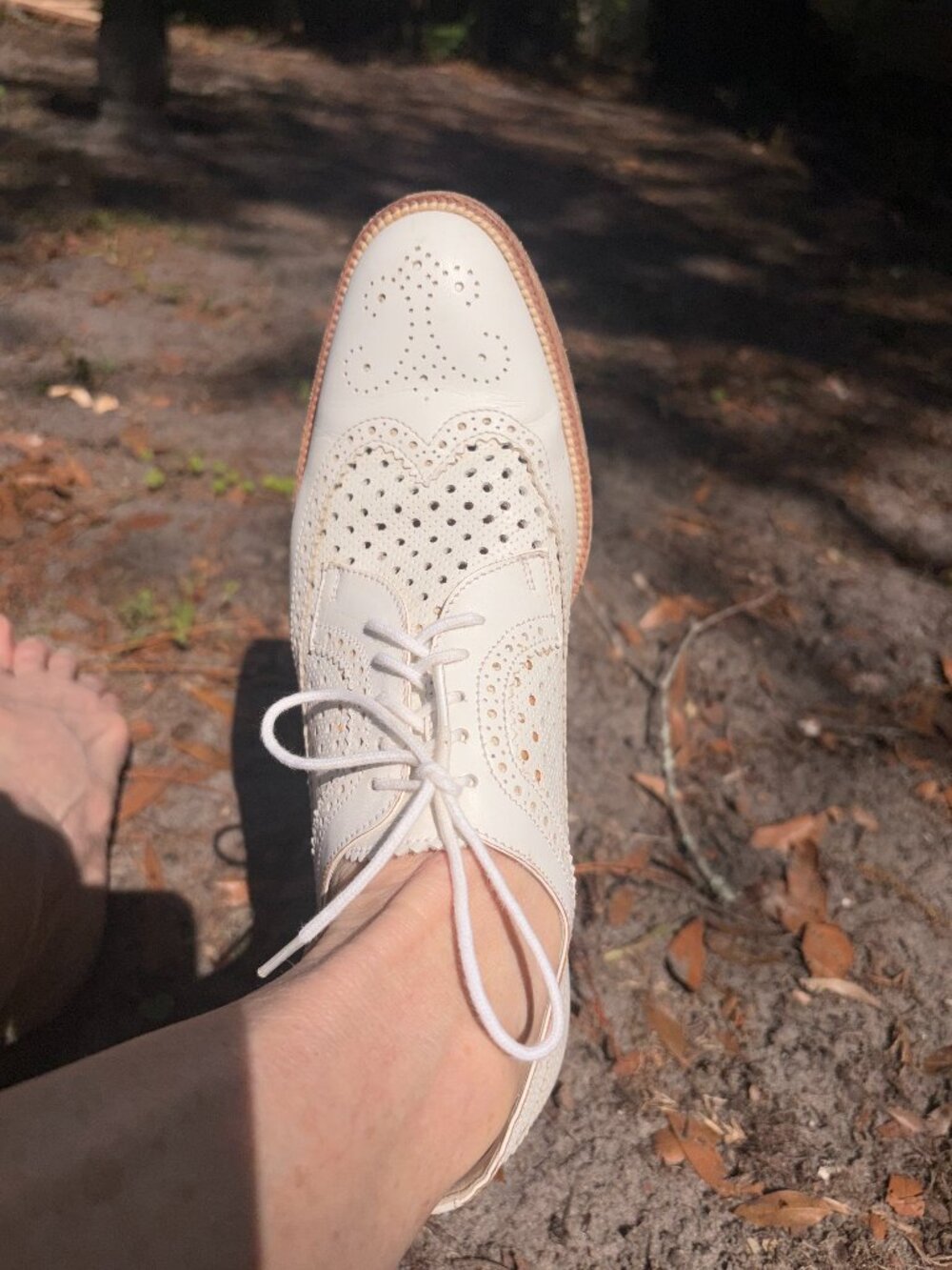 womens' white Manolo Blahnik Brogue flat shoes